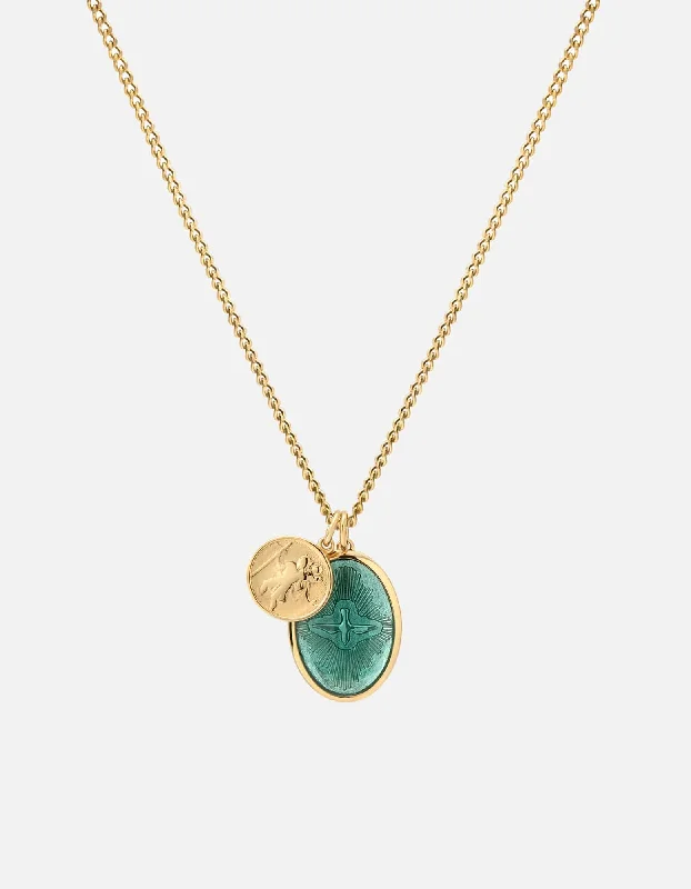 Women’s lucky charm necklace-Mini Dove Necklace, 14k Gold/Teal