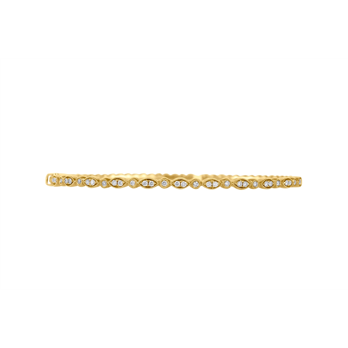 Women’s bangle bracelet with diamonds-14K Yellow Gold Clasped Bangle with Marquise and Round Diamond Design