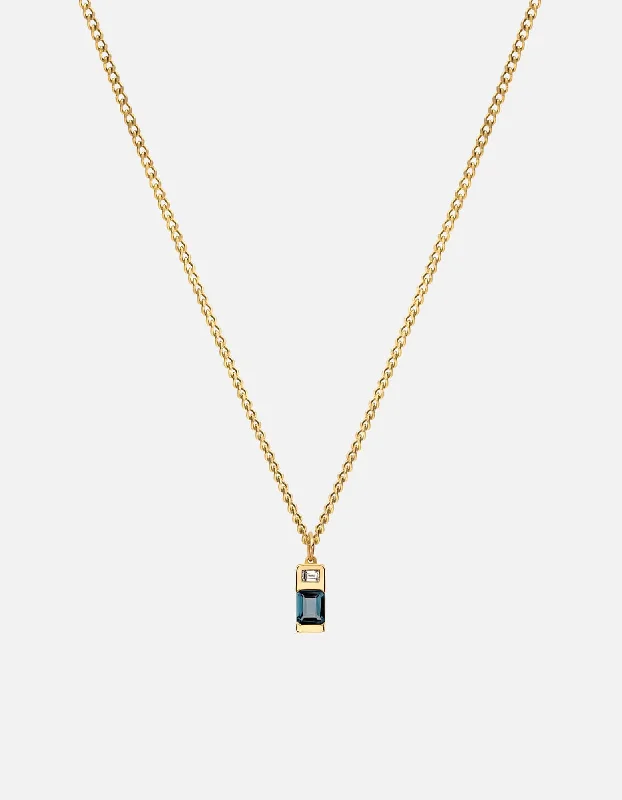 Women’s classic necklace-Everett London Blue Topaz Necklace, Gold Vermeil/Baguette Sapphire