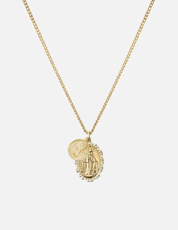 Women’s diamond-encrusted necklace-Mini Saints Necklace, 14k Gold Pavé