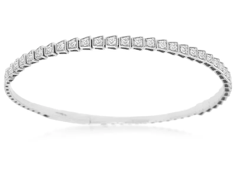 Women’s statement bracelet-14k White Gold Flexible Diamond Fashion Bangle