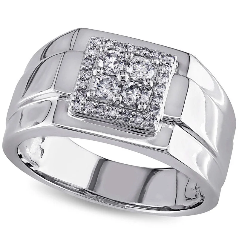 Women’s square engagement rings-Men's 0.50 CT. T.W. Composite Natural Diamond Square Frame Ring in Solid 10K White Gold