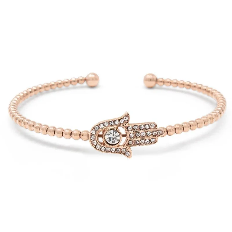 Women’s elegant bracelet-Stainless Steel Pave Hamsa Hand Beaded Bangle Rose Gold Plated