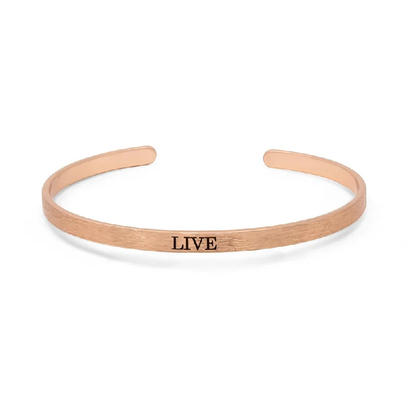 Women’s stackable bangles-Stacka Brushed Brass Bangle LIVE 4MM Rose Gold Plated