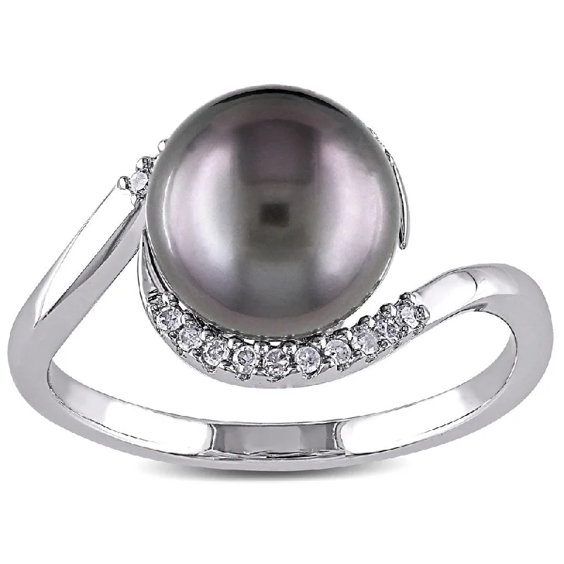 Women’s matching ring-Miadora Silver Tahitian Pearl and 1/10ct TDW Diamond Ring (H-I, I2-I3)