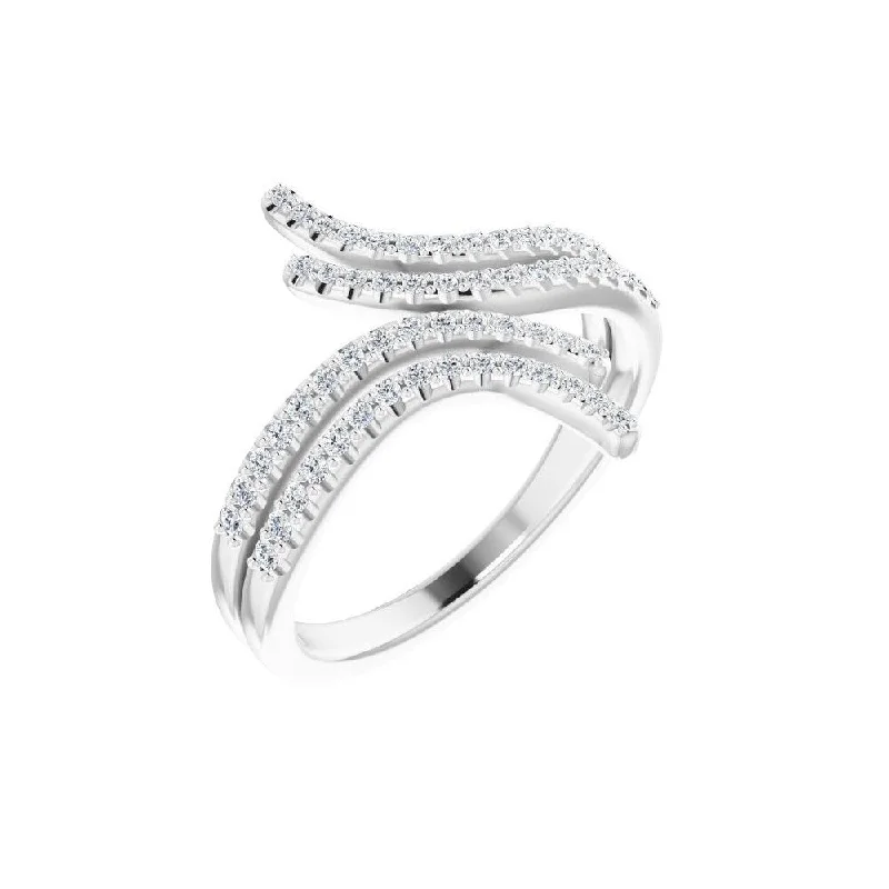 Women’s adjustable gemstone ring-14K White Gold 1/4 CTW Diamond Bypass Ring for Women