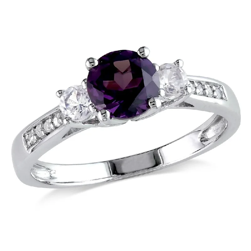 Women’s stacked rings-Miadora 10k White Gold Created Alexandrite and Sapphire and Diamond Ring