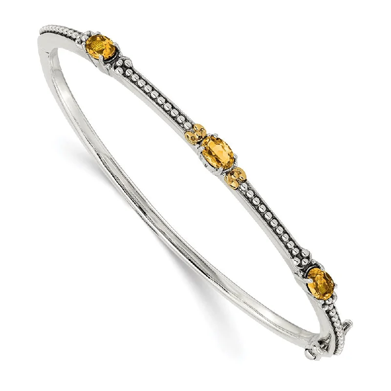 Women’s rose gold bracelet-Sterling Silver w/14ky Citrine Bangle-WBC-QTC1449