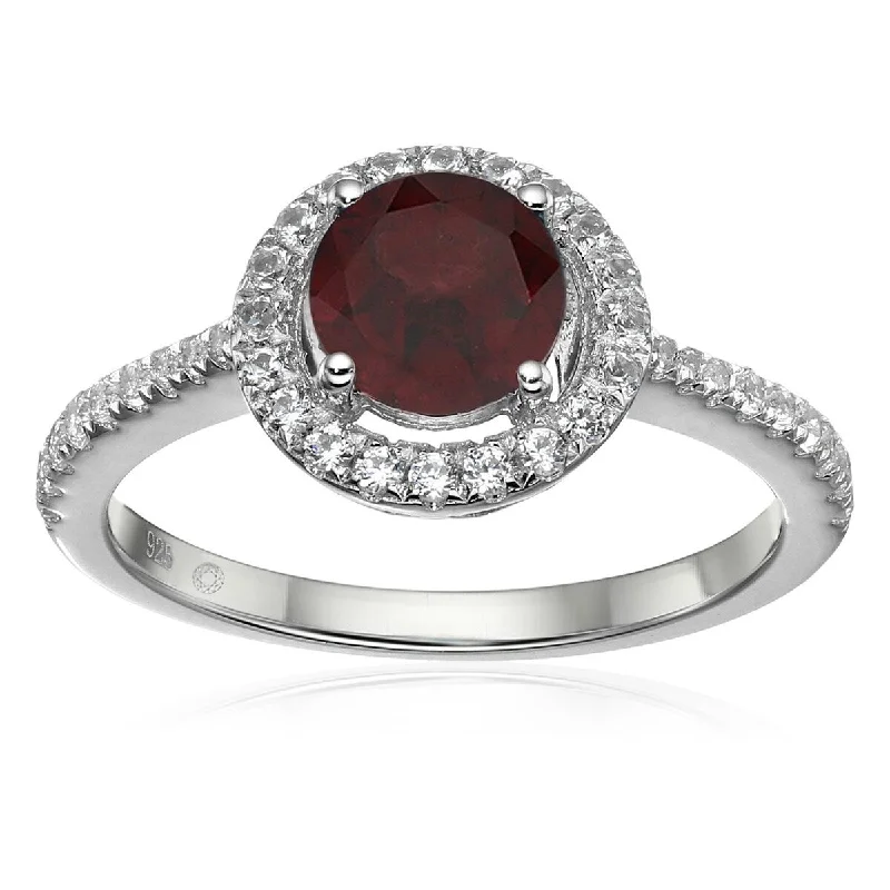 Women’s luxurious gold ring-925 Sterling Silver Red Garnet and Created White Sapphire Ring