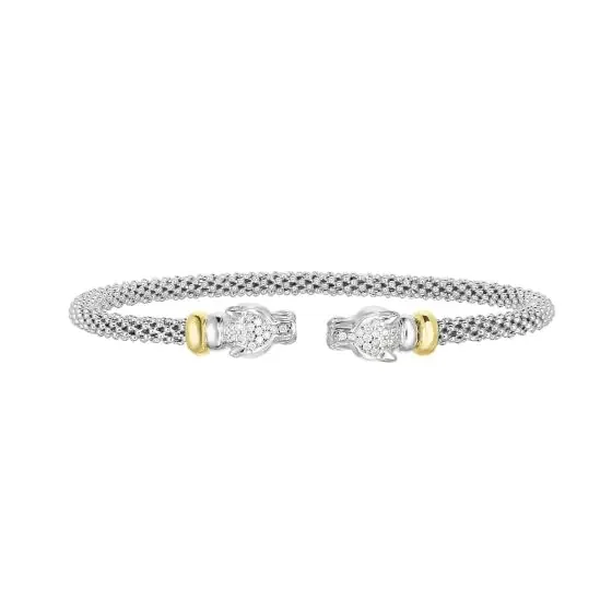 Women’s romantic bracelet-Diamond Panther Cuff Bangle in Sterling Silver & 18K Yellow Gold