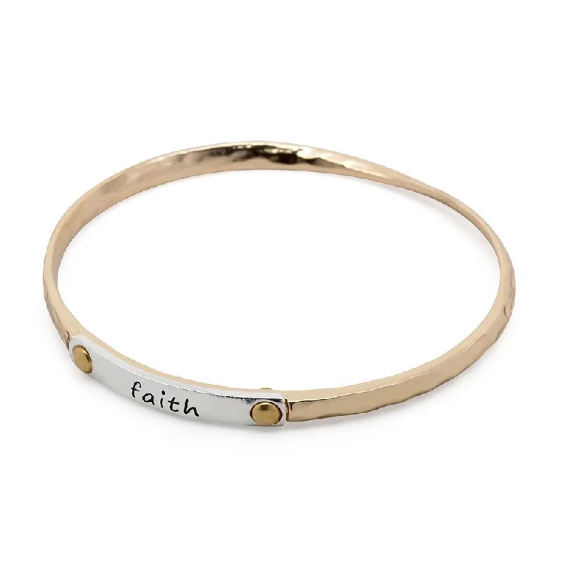 Women’s sterling silver bangles-2Tone Hammered Faith Bangle