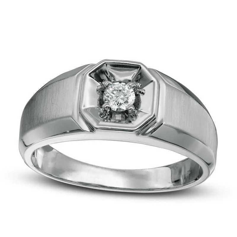 Women’s princess cut diamond engagement rings-Men's 0.17 CT. Natural Clarity Enhanced Diamond Solitaire Octagonal Frame Ring in Solid 10K White Gold