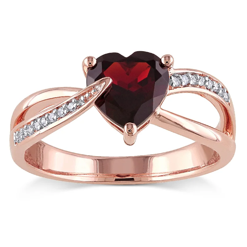 Women’s antique ring-Miadora 10k Rose Gold Garnet and Diamond Accent Heart Ring