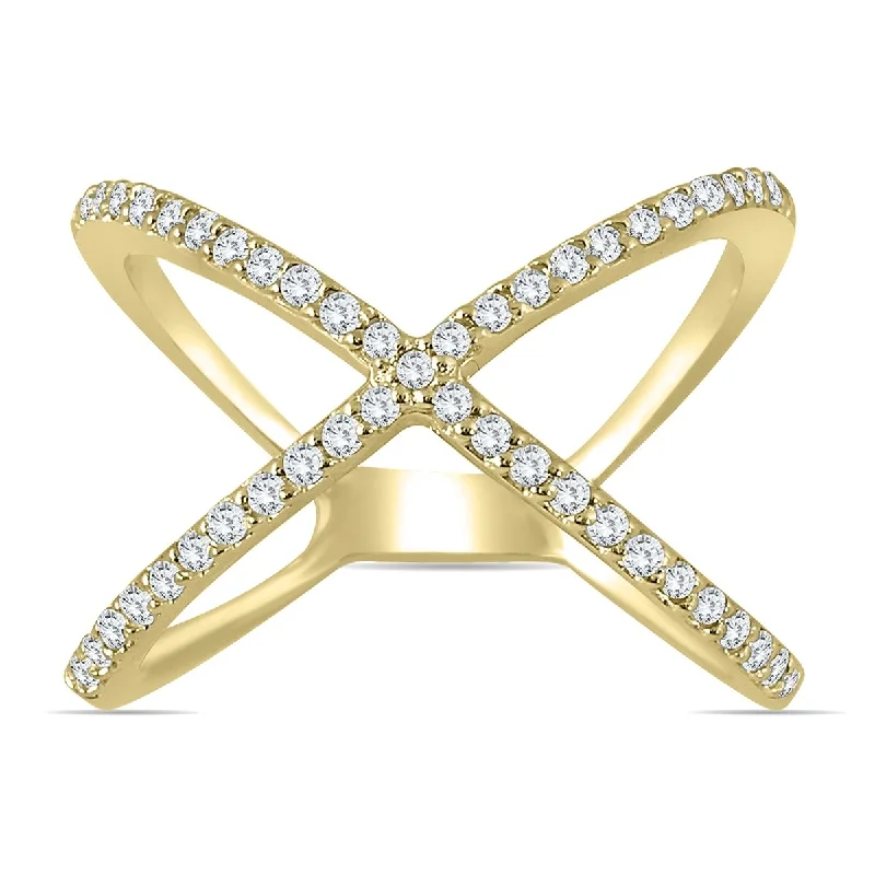 Women’s wide band ring-Marquee 1/2 Carat TW Diamond Criss Cross X Ring in 10K Yellow Gold (K-L Color, I2-I3 Clarity)