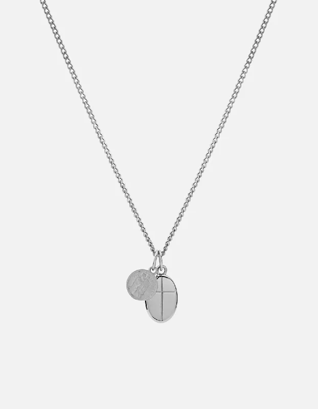 Women’s layered necklace-Croix + Mini St Christopher Necklace, Sterling Silver