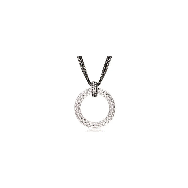 Women’s necklace with charms-Pietra Collection Black Rhodiun Diamond Bale Circle Pendant