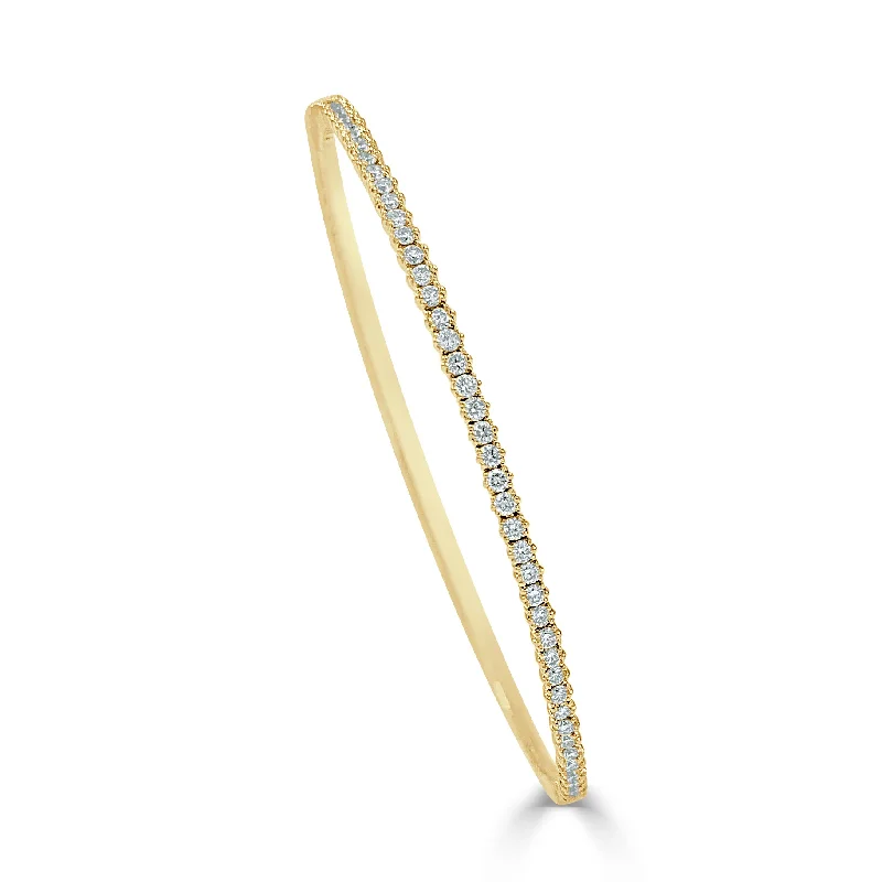 Women’s silver charm bracelet-Diamond Petite Half Eternity Flexible Bangle in 14K Yellow Gold