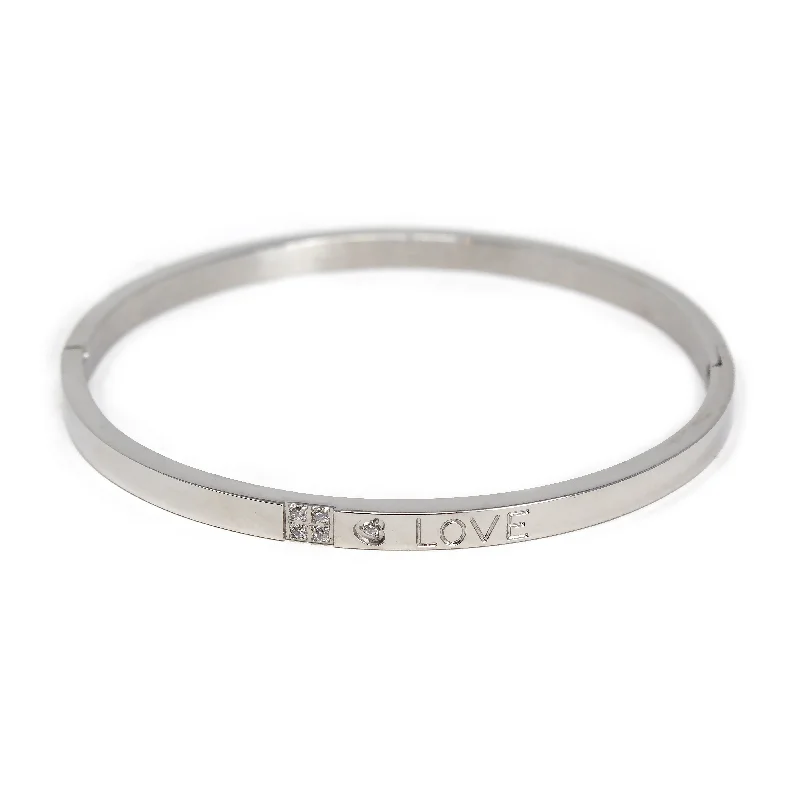 Women’s simple bangles-Stainless Steel CZ LOVE Bangle