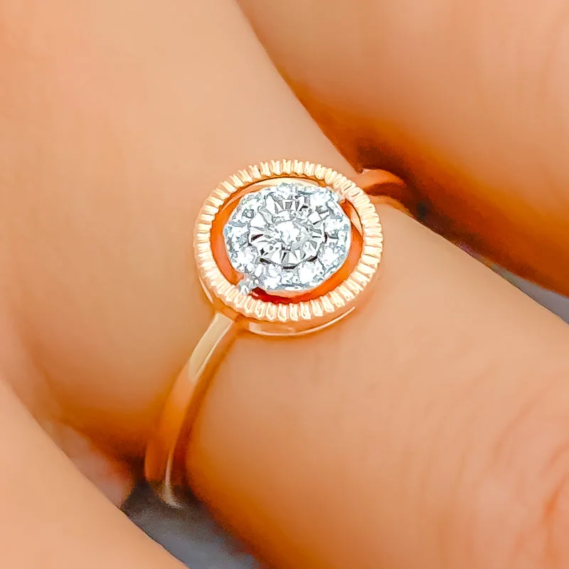 Women’s modern diamond engagement rings-Petite Halo 18K Rose Gold + Diamond Ring