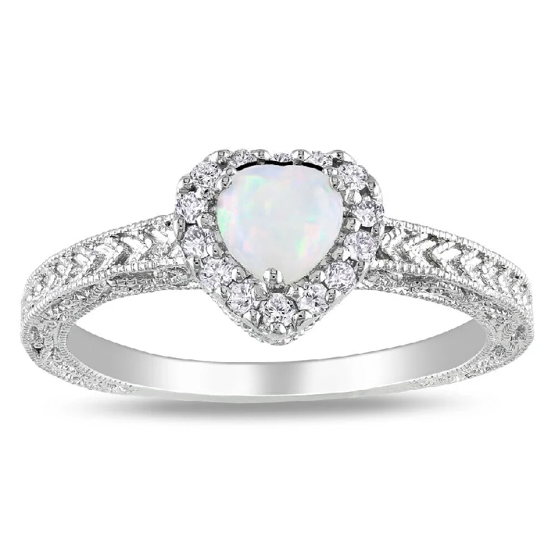 Women’s engagement ring-Miadora Sterling Silver Opal and 1/6ct TDW Diamond Heart Ring (H-I, I2-I3)