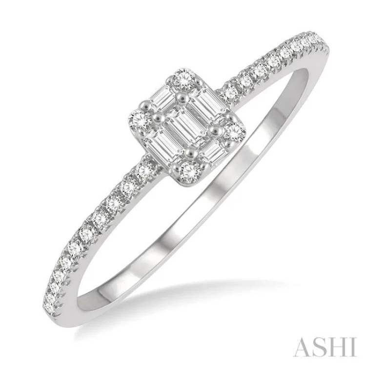 Women’s multi-stone engagement rings-1/4 ctw Cushion Shape Baguette and Round Cut Diamond Fashion Promise Ring in 10K White Gold