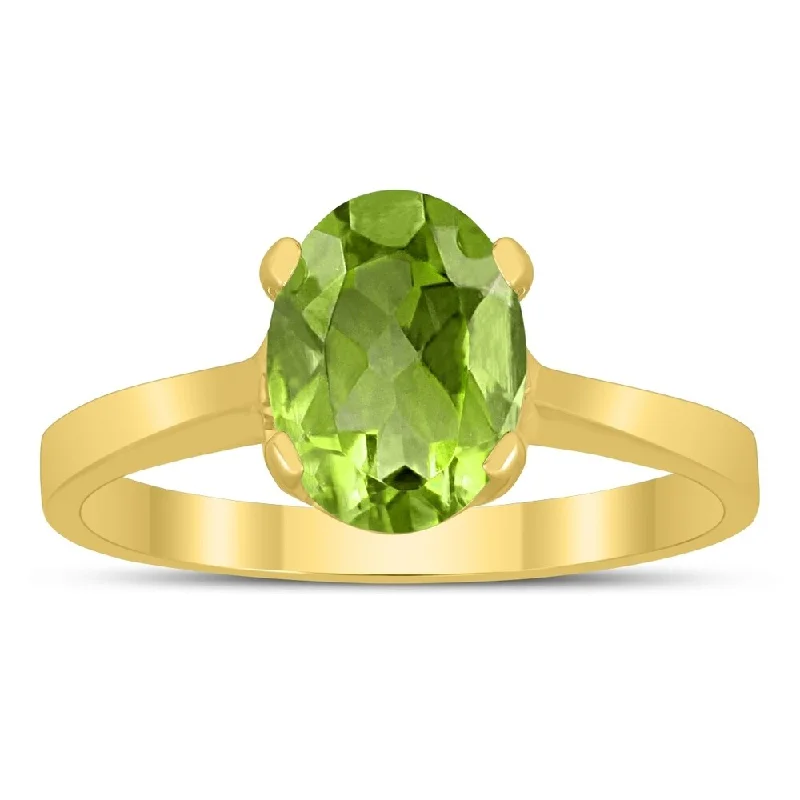 Women’s eternity diamond ring-Oval Solitaire 8X6MM Peridot Ring in 10K Yellow Gold