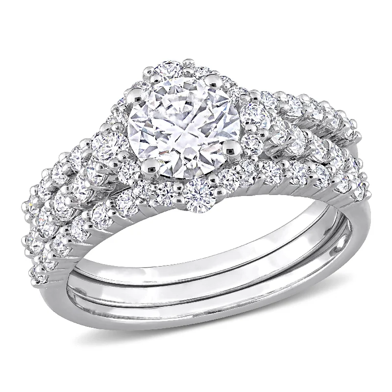 Women’s cocktail ring-Miadora 2ct DEW Moissanite Halo Bridal Ring Set in Sterling Silver