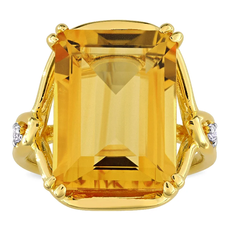 Women’s crystal engagement ring-Miadora 10 3/4ct TGW Octagon-Cut Citrine and White Topaz Solitaire Ring in Yellow Plated Silver