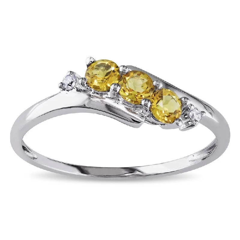 Women’s turquoise gemstone ring-Miadora 10k White Gold Citrine and Diamond Curved Ring