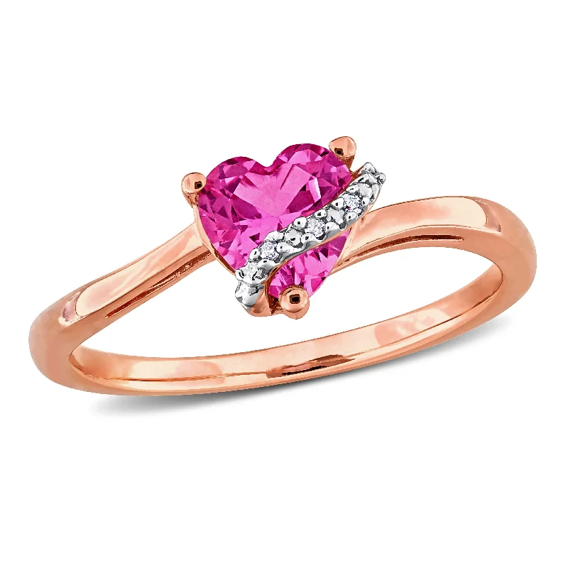 Women’s sterling silver ring-Miadora 1ct TGW Created Pink Sapphire and Diamond Accent Heart Ring in Rose Silver