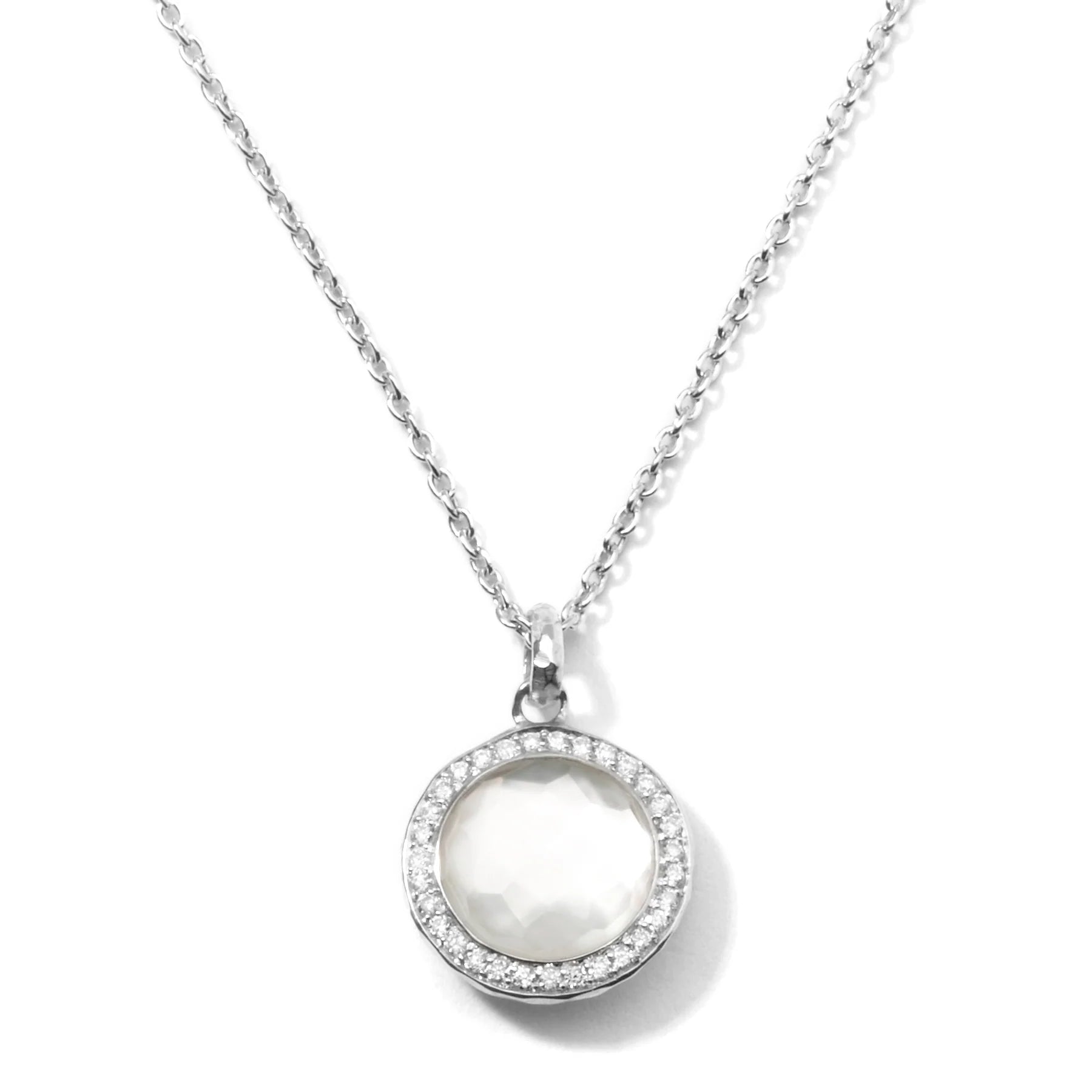 Women’s crystal-studded necklace-Mini Pendant Necklace in Sterling Silver with Diamonds