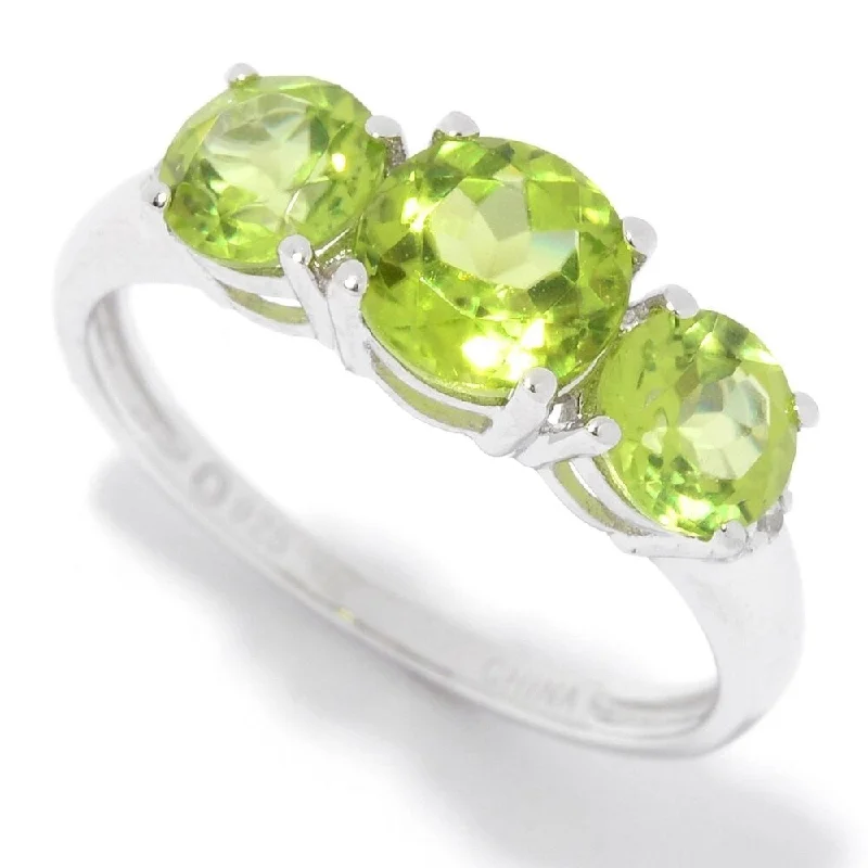 Women’s eternity gemstone ring-Sterling Silver Peridot Round Cut 3-Stone Ring Size-7 - Green