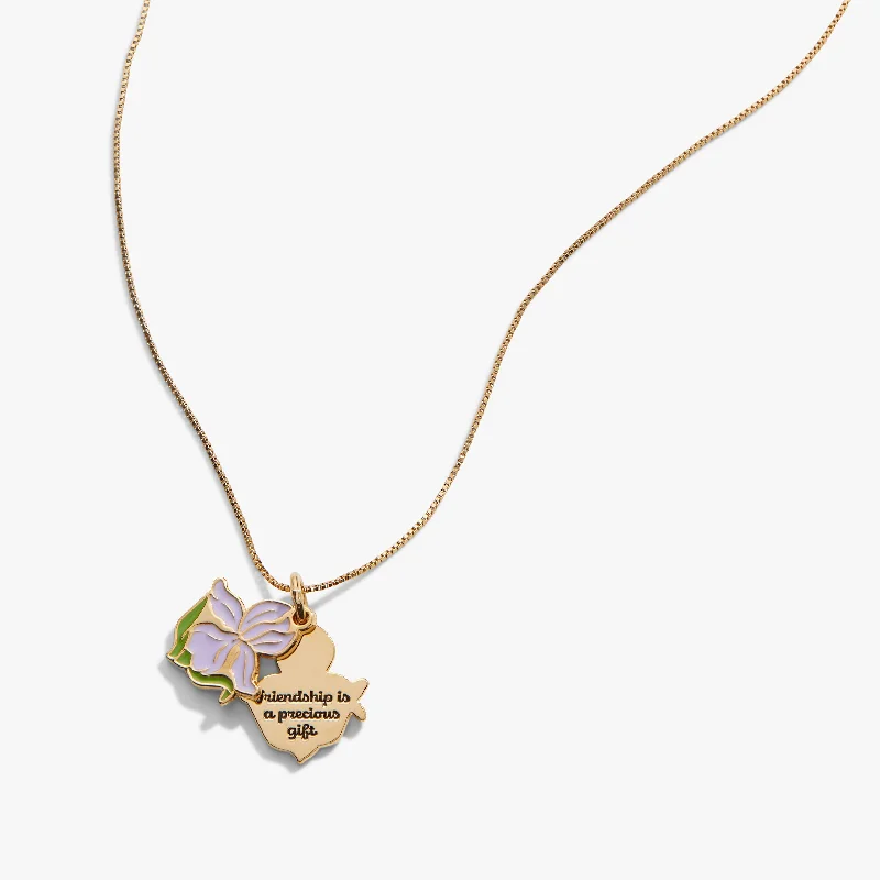 Women’s fashion necklace-Iris Flower 'Friendship Is A Precious Gift' Necklace