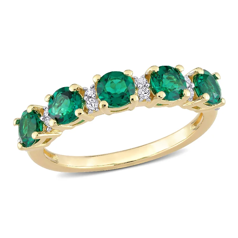 Women’s diamond eternity ring-Miadora 1 2/5ct TGW Created Emerald and Created White Sapphire Semi Eternity Ring in Yellow Silver