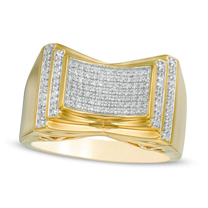 Women’s eternity band engagement rings-Men's 0.33 CT. T.W. Natural Diamond Stepped Concave Ring in Solid 10K Yellow Gold