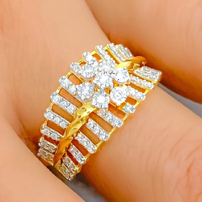 Women’s diamond ring engagement set-Fascinating Floral Striped 18K Gold + Diamond Ring