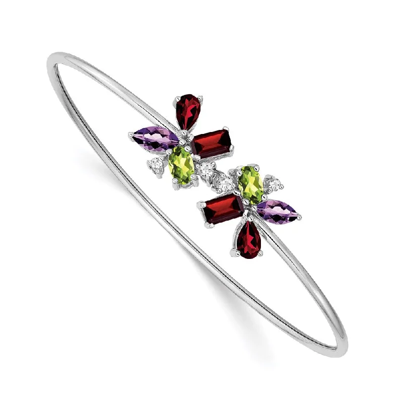 Women’s simple gold bracelet-14k White Gold Amethyst/Peridot/Garnet/Diamond Bangle-WBC-BM7129-AM/PE-011-WA