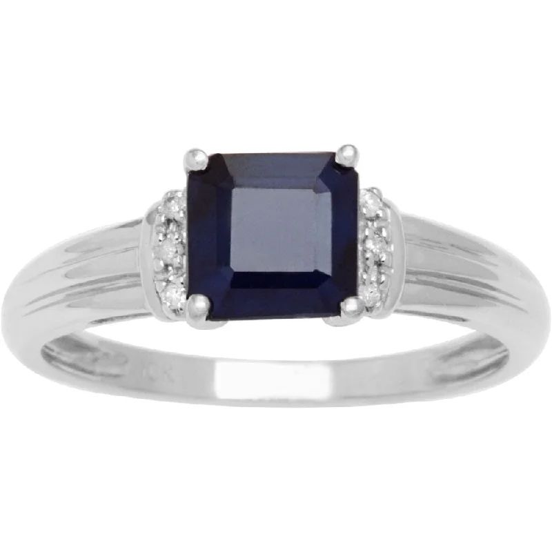 Women’s unique ring-Viducci 10k White Gold Genuine Sapphire and Diamond 1/8 TDW Accent Ring