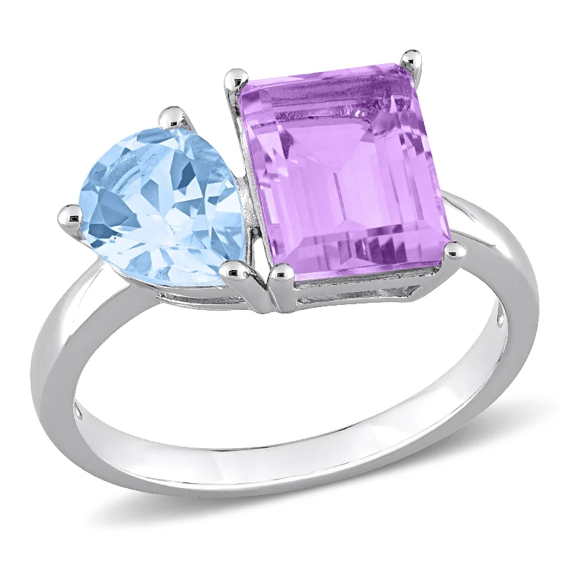 Women’s boho ring-Miadora 3 5/8ct TGW Sky Blue Topaz and Pink Amethyst 2-Stone Toi et Moi Ring in Sterling Silver