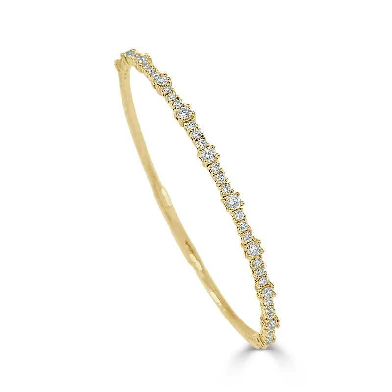 Women’s gem-studded bracelet-Diamond Graduated Flexible Bangle in 14K Yellow Gold