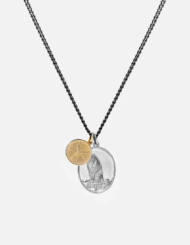 Women’s gold necklace-Wolf Pendant Necklace, Sterling Silver/Gold