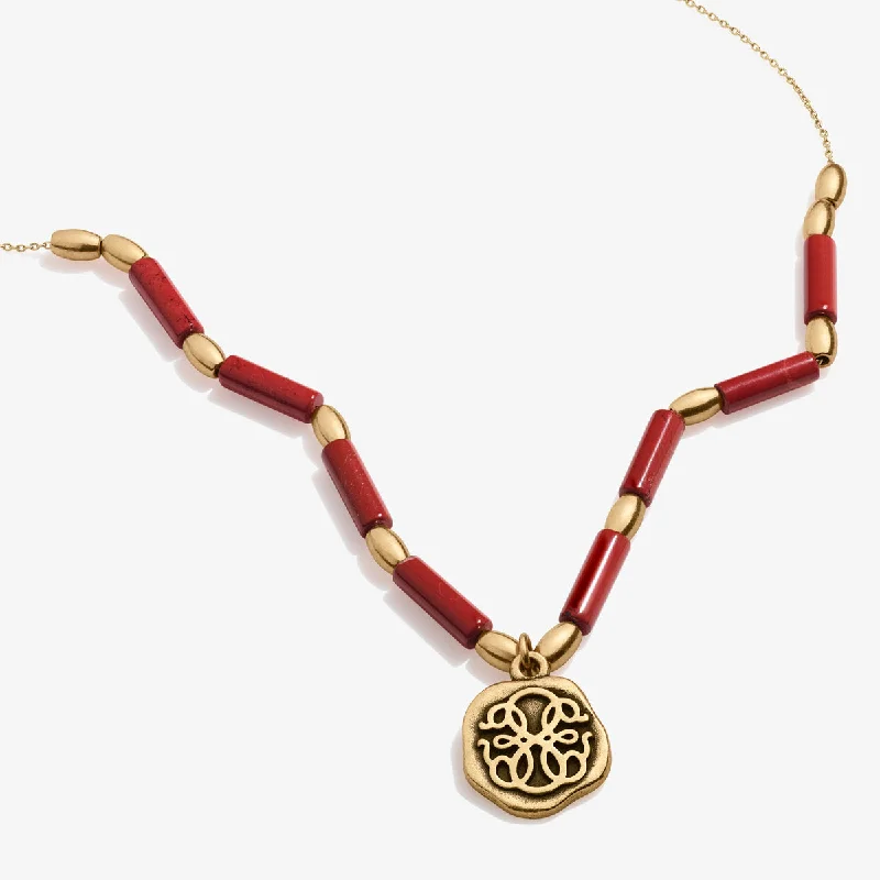 Women’s minimalist pendant necklace-Path of Life® Charm + Red Jasper Necklace