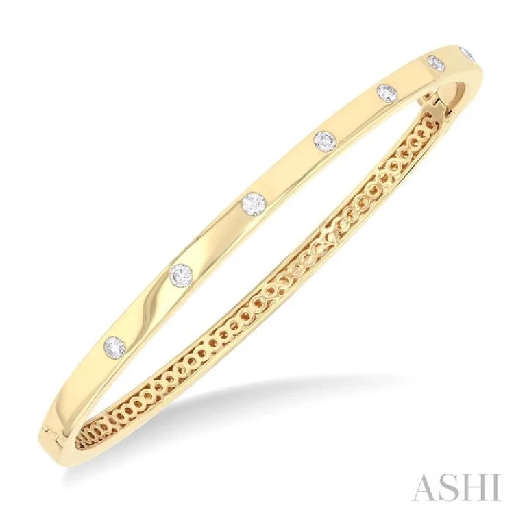 Women’s gemstone bangle-3/8 Ctw Flush Bezel Set Diamond Fashion Bangle in 14K Yellow Gold