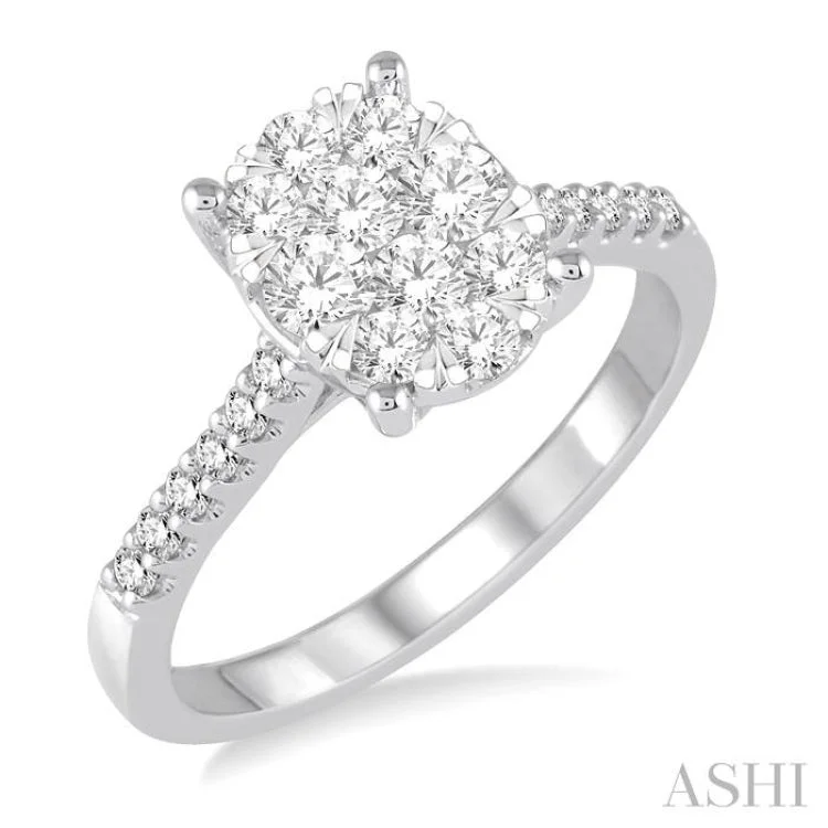 Women’s trendy engagement rings-3/4 Ctw Oval Shape Diamond Lovebright Ring in 14K White Gold