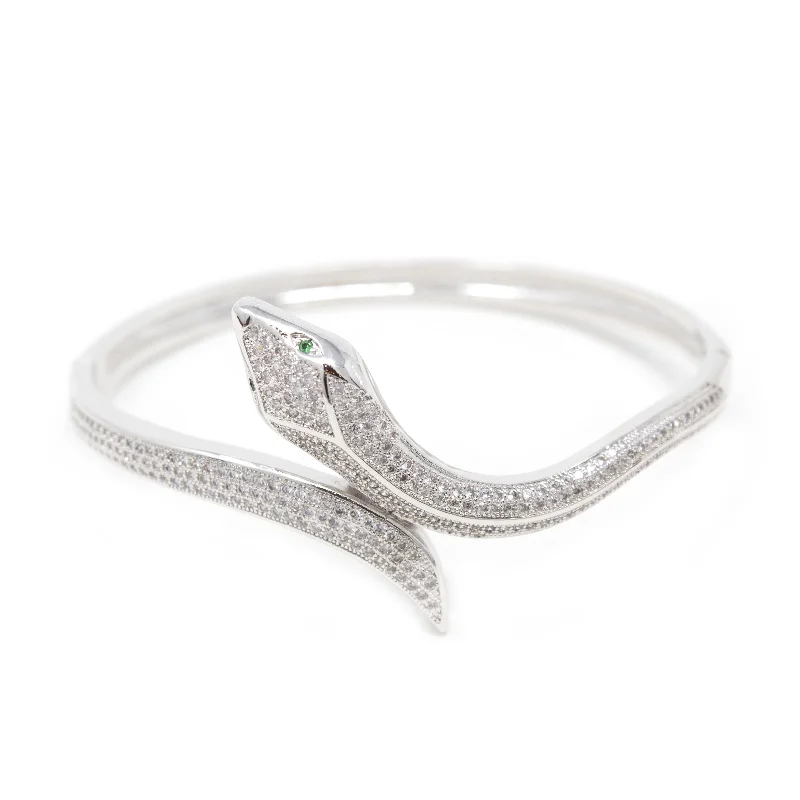 Women’s classic bracelet-Rhodium Plated Wrap Pave Snake Bangle