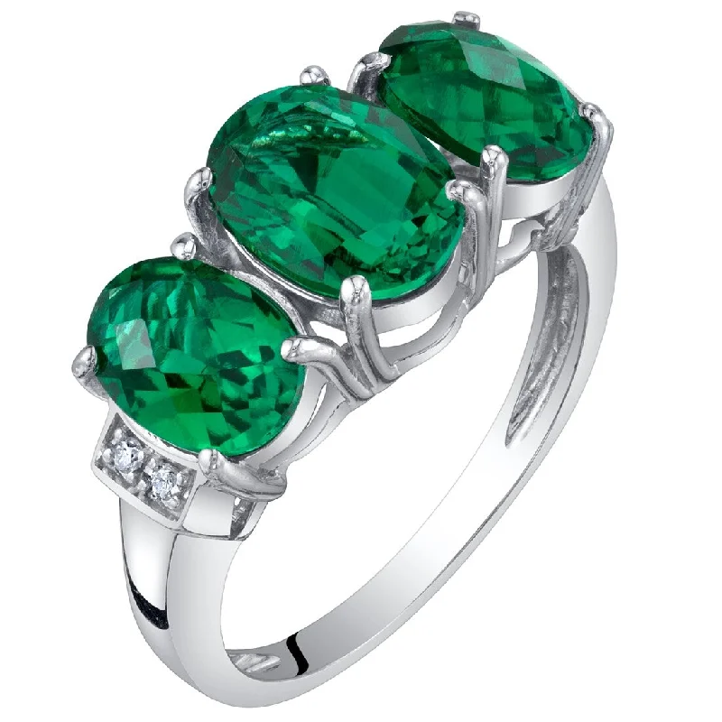 Women’s matching ring-14k White Gold 2.02ct Created Emerald and Diamond Ring