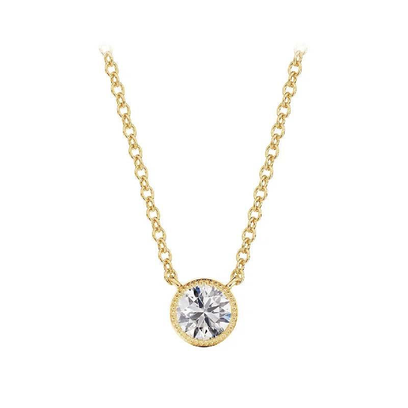 Women’s oval pendant necklace-De Beers Forevermark 0.30ct Milgrain Diamond Bezel Necklace