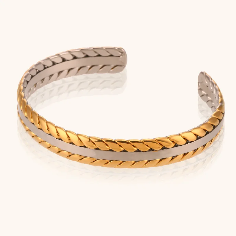 Double Woven Open-Ended Bracelet-Gold and Silver Two-Tone