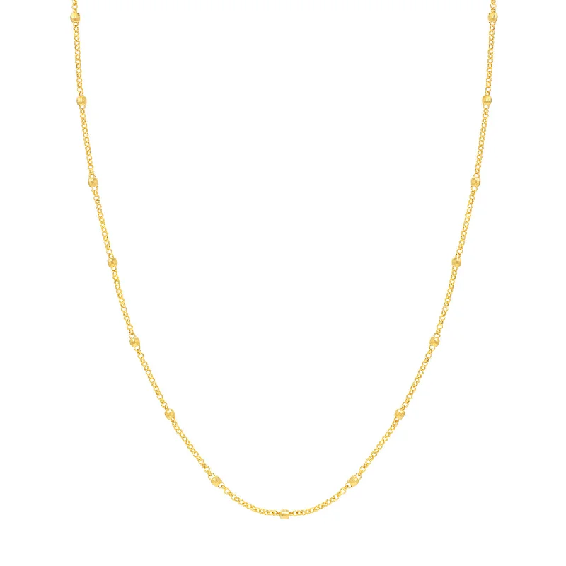 Women’s 18k gold necklace-14K Yellow Gold 3mm Disco Bead Rolo Chain Necklace