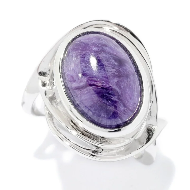 Women’s vintage ring-Sterling Silver 14 x 10mm Oval Charoite Fancy Shank Ring